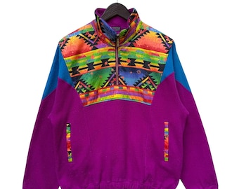 Vintage 90s Reseeda Fleece Pullover Jacket Aztec Geometric Print