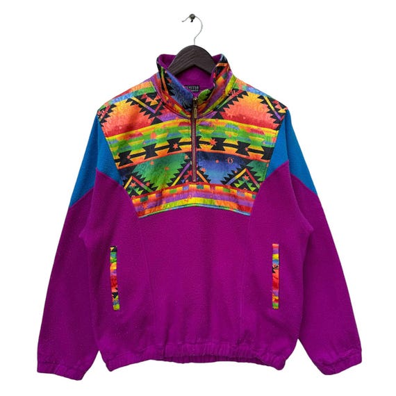 Vintage 90s Reseeda Fleece Pullover Jacket Aztec Geometric Print
