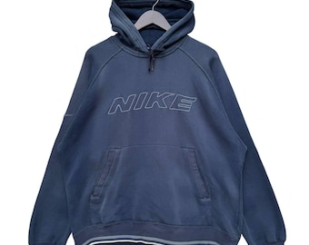 Vintage Nike Navy Blue Hoodie with Embroidered Logo,Streetwear Pullover Sweatshirt,Men's Large Size,Cozy Nike Hoodie,Vintage Sportswear