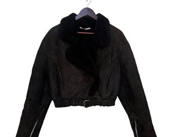 Chaqueta de aviador vintage O'Ned negra con forro de piel sintética para mujer, fabricada en Francia, chaqueta de piel de oveja, chaqueta cálida y acogedora para mujer, atuendo moderno.