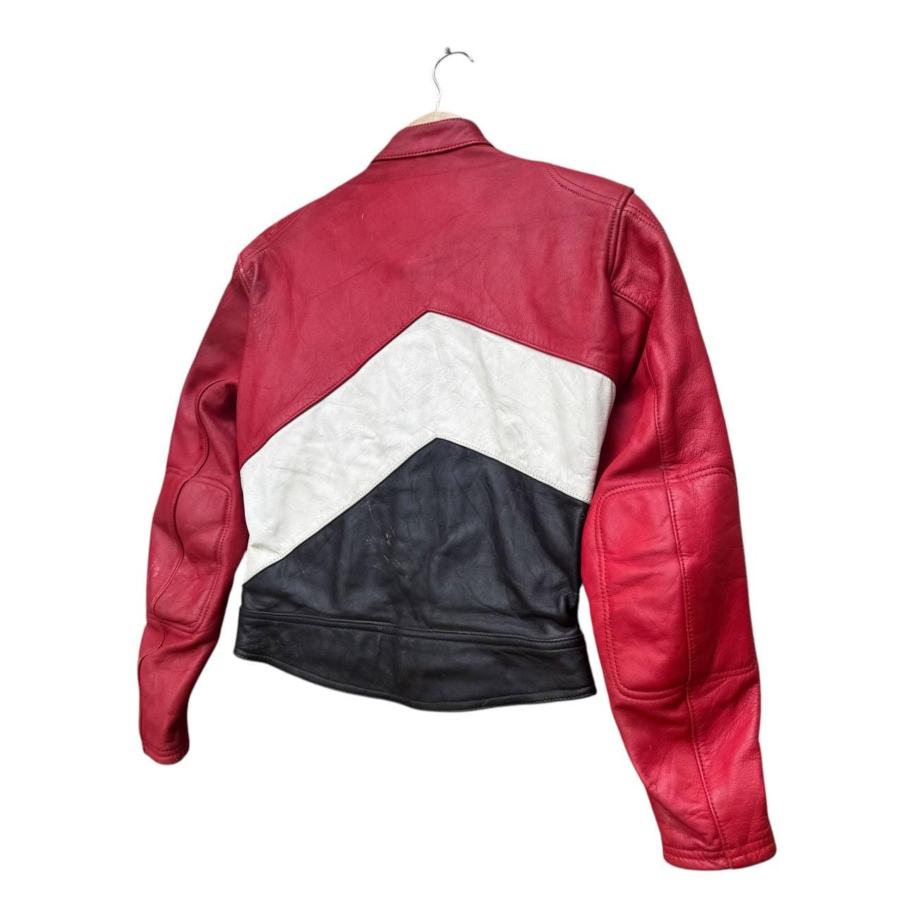 Vintage 80s Honda Racing Leather Jacket Red White Black Bold'or