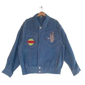 Rare Japanese Brand FARNESE Space Embroidered 90s Graphics Denim Jacket Vintage Clothing Retro Style Streetwear Jacket