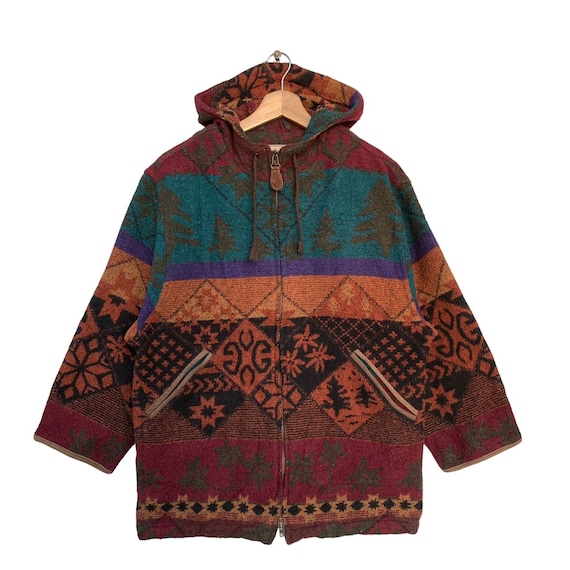 Vintage LL Bean Wool Women Hoodie Jacket,Small Size,Made In Portugal,Multicolor Jacket,Winter Wear Womens,Retro Style,80s 90s Classic,Gift