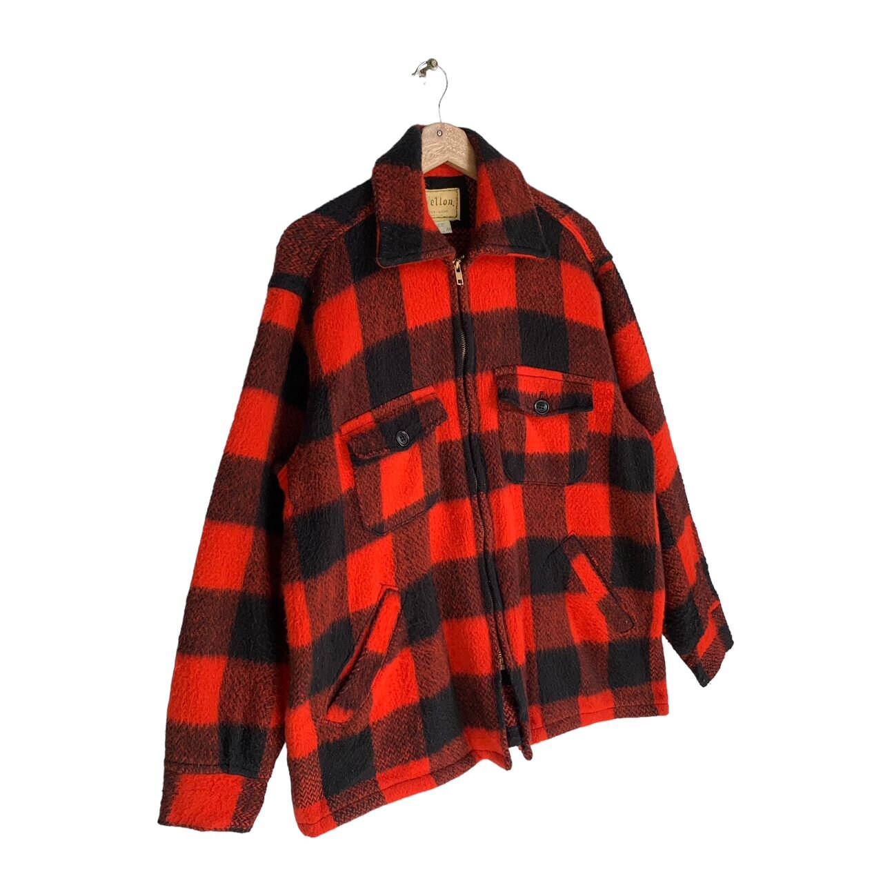 80s Vintage Melton Buffalo Plaid Wool Jacket,medium Size,red and
