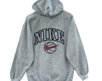 Vintage Nike Basketball Hoodie 90s Gray Pullover Sweatshirt Retro Streetwear Athletic Wear Sporty Hip Hop Style