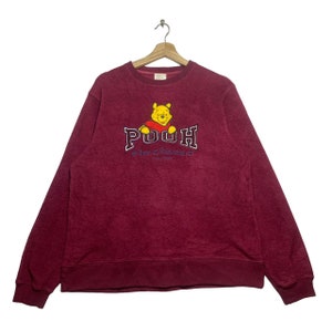 Vintage Pooh Disney Fleece Sweatshirt,Medium Size,Red Color,Pullover,Crewneck,Classic Cartoon,Cartoon Characters,Streetwear Outfit
