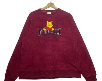 Vintage Pooh Disney Fleece Sweatshirt,Medium Size,Red Color,Pullover,Crewneck,Classic Cartoon,Cartoon Characters,Streetwear Outfit