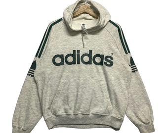 90s Adidas jacket hoodie vintage Adidas original blue white red Size M logo imprint front and back color block pattern second hand Etsy