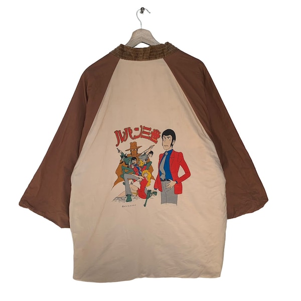 Chaqueta estilo kimono sherpa haori estilo anime manga Lupin III, estilo retro clásico, de finales de los 70 y principios de los 80.