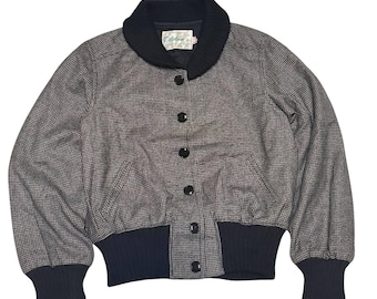 Chaqueta vintage de lana Catalina de los años 80, ligera, estilo bombardero de pata de gallo, con ribete de punto y botones, estilo preppy japonés retro, Takihyo, rara.