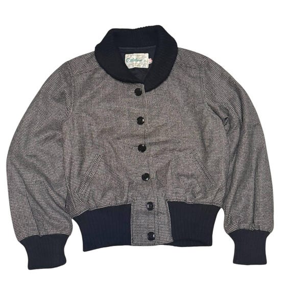 Vintage Catalina Wool Jacket 80s Lightweight Houndstooth Bomber