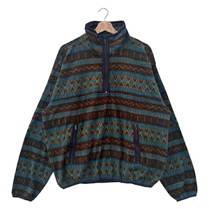 Vintage MJ 2000 Aztec Pattern Fleece Pullover Half Zip Jacket 90s 