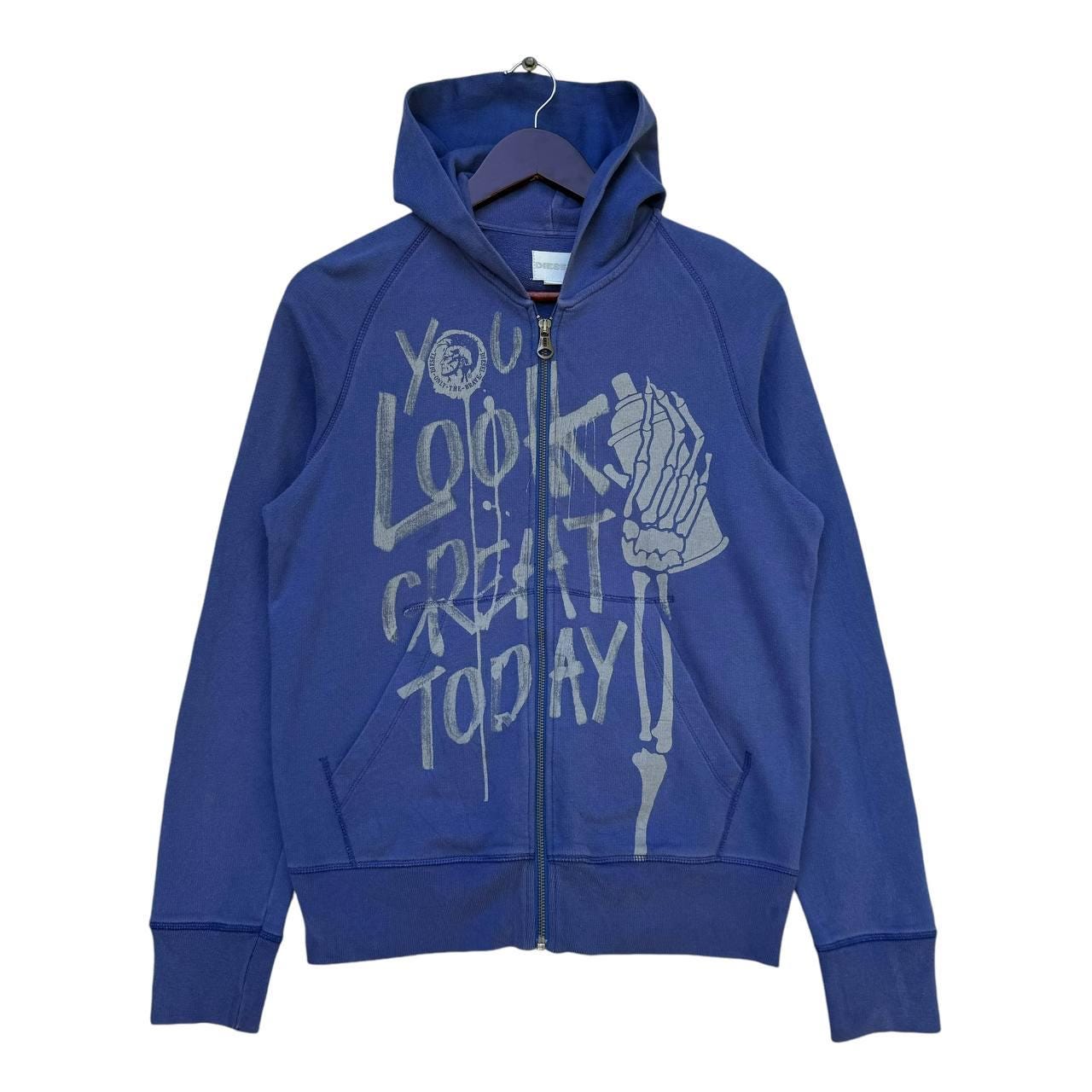 トップス vintage diesel design zip hoodie Vintage Diesel Sweater Zipper Hood Distressed Design Light