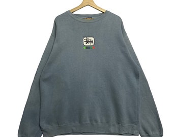 Vintage Stussy-sweater, XL-formaat, oversized, trui, vintage ronde hals, outfit in retrostijl, klassieke vintage jaren 90, vintage cadeau voor hem