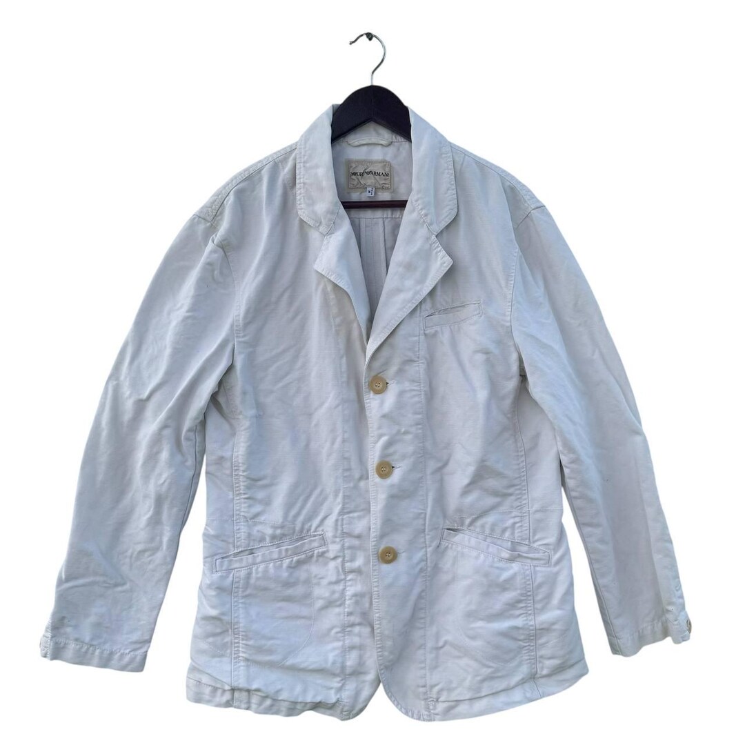 Vintage 90s Emporio Armani White Cotton Blazer Jacket Men's Medium