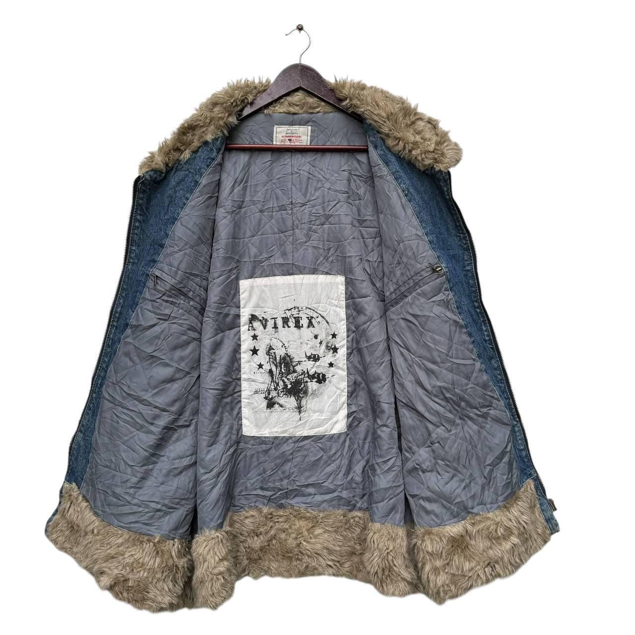 Vintage AVIREX Denim Flight Jacket With Faux Fur Collar