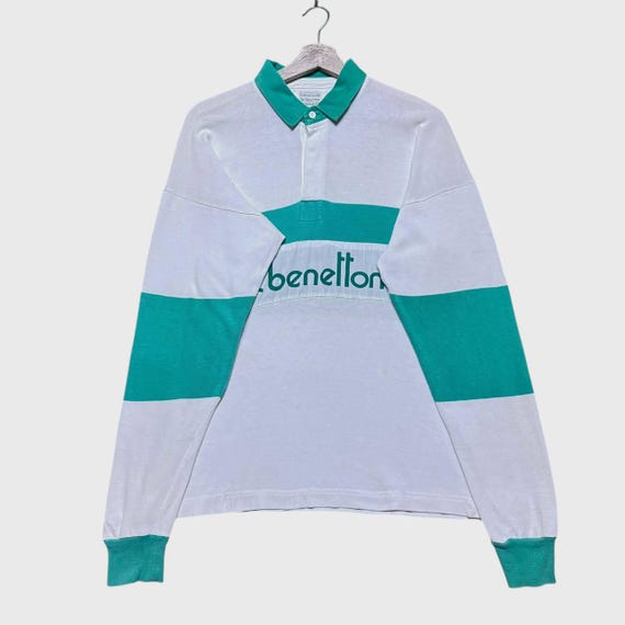 Vintage United Colors Of Benetton Long Sleeve Polo Shirt Green