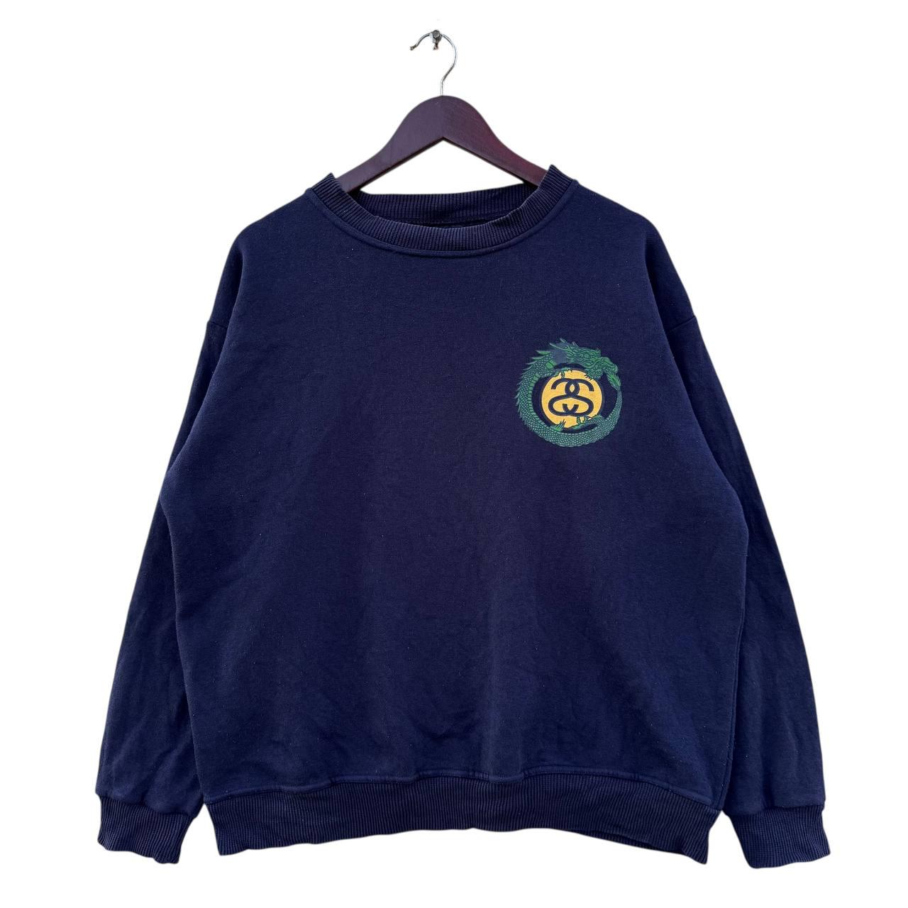 Vintage Stussy Dragon Graphic Sweatshirt Made in Usa Navy Crewneck 