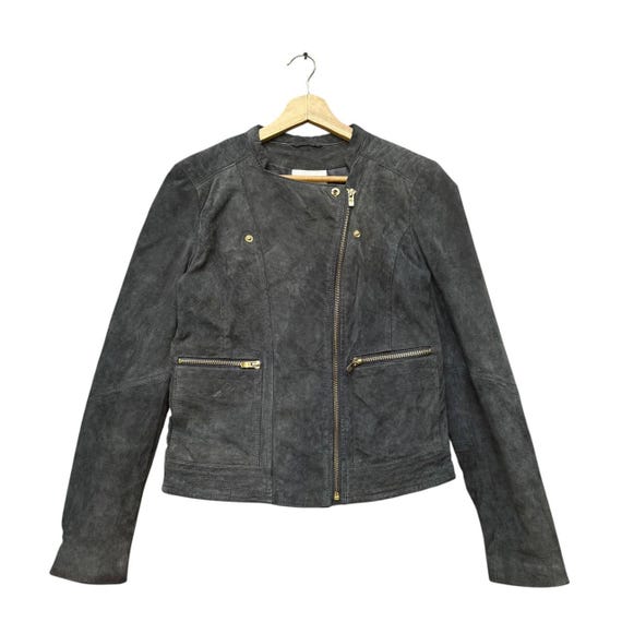 Vintage Mango Damen Schwarze Wildleder Bikerjacke - Main Image