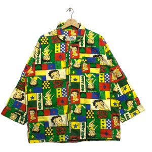 Vintage 90s Betty Boop Cartoon Pajamas Long Sleeve Collar Shirt,K.F.S Inc/Fleischer Studio Inc,All Over Print Shirt,90s Graphic Shirt