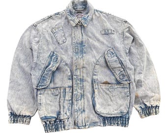 Vintage Mamphoto Blue Denim Bomber Jacket | Asymmetrical Snap