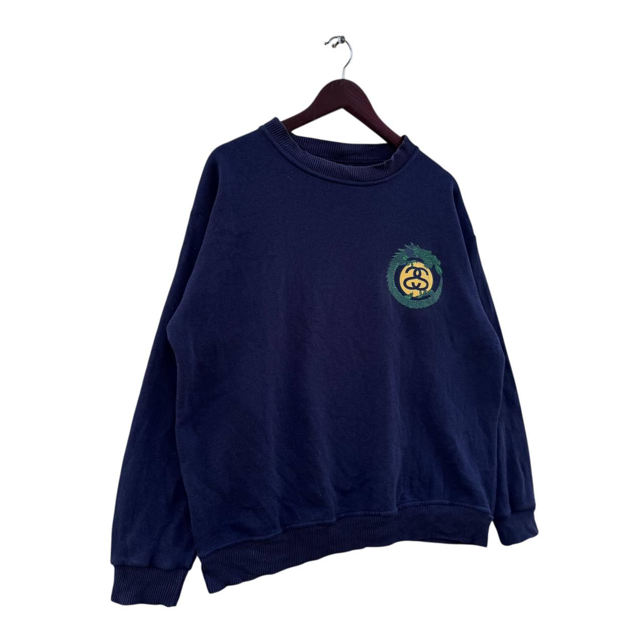 Vintage Stussy Dragon Graphic Sweatshirt Made in Usa Navy Crewneck 