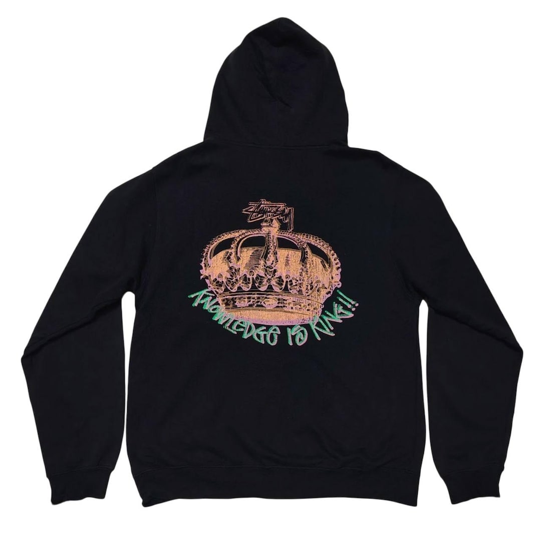 Vintage Stussy Zip Hoodie Crown Graphic Y2K Streetwear Black