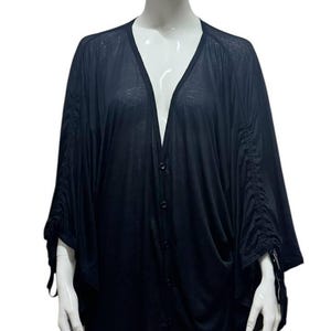 ヴィンテージ LIMI Feu Yohji Yamamoto ブラックコットン着物カーディガン 日本人デザイナー アバンギャルド オーバーサイズ ドレープジャケット ミニマリストファッション