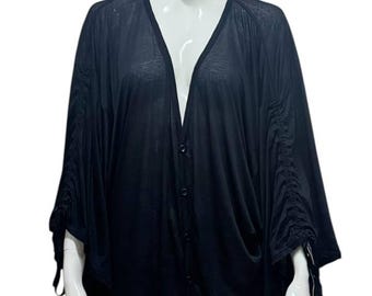 Cárdigan kimono vintage LIMI Feu Yohji Yamamoto de algodón negro, vestido kimono drapeado de vanguardia de diseñador japonés, moda minimalista