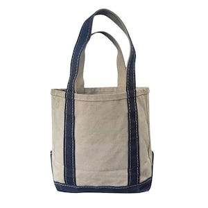 Vintage LL Bean Boat And Tote Canvas Bag Navy Trim Made In USA Classic Cotton Utility Tote Handbag Sustainable Heavy Duty Purse