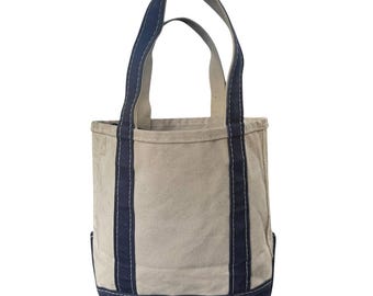 Vintage LL Bean Boat And Tote Canvas Bag Navy Trim Made In USA Classic Cotton Utility Tote Handbag Sustainable Heavy Duty Purse
