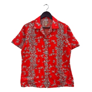 Vintage 60s 70s Bright Orange Hawaiian Shirt Ululani Sportswear Hawaii Floral Print Aloha Camp Shirt Retro Button Up Tropical