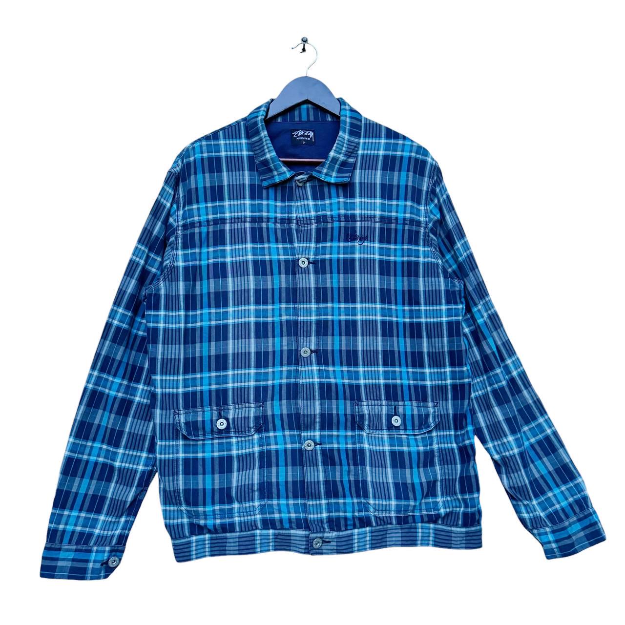 ジャケット・アウター 90s old stussy blue plaid check jacket Vintage Stussy Blue Plaid Button up Lightweight Jacket,checkered