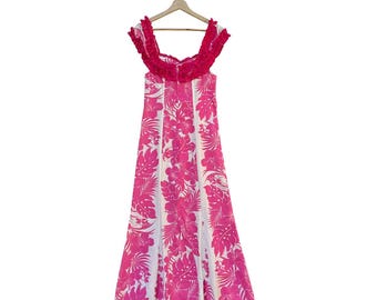 Vintage Royal Creations Hawaiian Floral Muumuu Dress Pink and White Tropical Pattern Tropical Dress Island Wear Summer Dress