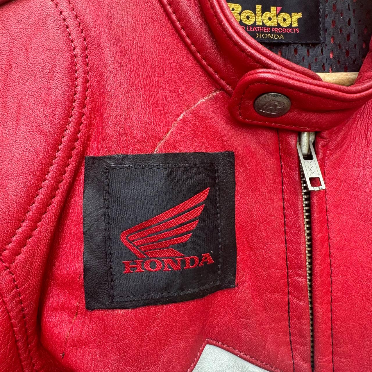 Vintage 80s Honda Racing Leather Jacket Red White Black Bold'or