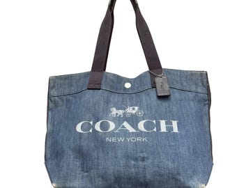 希少✨COACH Y2K Denim Signature Tote Bag Coach Denim Vintage Y2K Shoulder Hand Bag Signature Denim