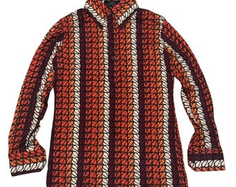 Camisa de algodón geométrica vintage de los años 70 - Top retro hecho en Japón