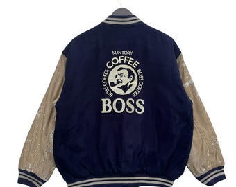 Chaqueta universitaria vintage Suntory Coffee Boss, marca japonesa, chaqueta estilo Letterman, ropa de invierno, ropa para clima frío, chaqueta bomber universitaria.