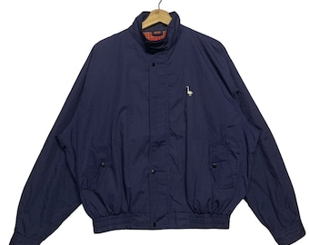 Chaqueta Harrington Ballentines vintage de los 90, chaqueta bomber, chaqueta azul, logotipo pequeño bordado, estilo retro clásico.