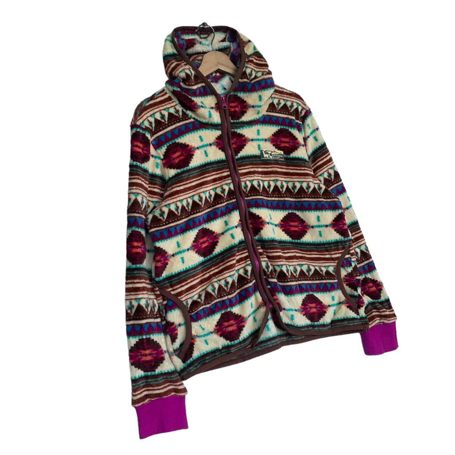 Vintage TITICACA Fuente Japanese Brand Aztec Pattern Fleece Hooded ...