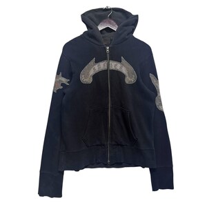 Vintage 291295 homme Zip Hoodie Distressed Gothic Patchwork Black Full Zip Sweatshirt Grunge Style Pullover Streetwear Japanese Brand