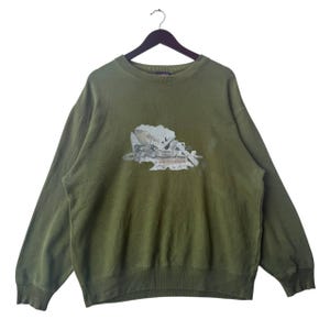 Vintage O’Neill Green Sweatshirt Crewneck Evolution Graphic Pullover Unisex Y2K Streetwear Grunge Skater 90s Style Faded Distressed Look