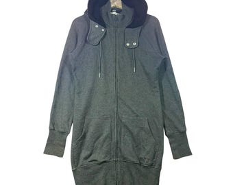 Vintage Y3 Yohji Yamamoto x Adidas Lange Hoodie Jacke Zip Up Grau Kleine Rare Streetwear Techwear Japan Designer Avantgarde Mode
