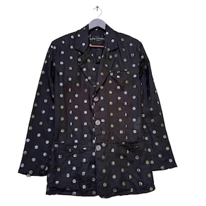 Blazer negro vintage de Calugi E Giannelli con estampado de lunares y botones delanteros. Fabricado en Italia. Blazer de moda artística. Diseñador italiano.