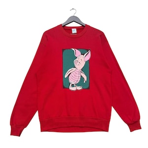 Vintage Piglet from Winnie the Pooh Graphic Pullover Red Sweatshirt,Classic Disney Style,Medium Size