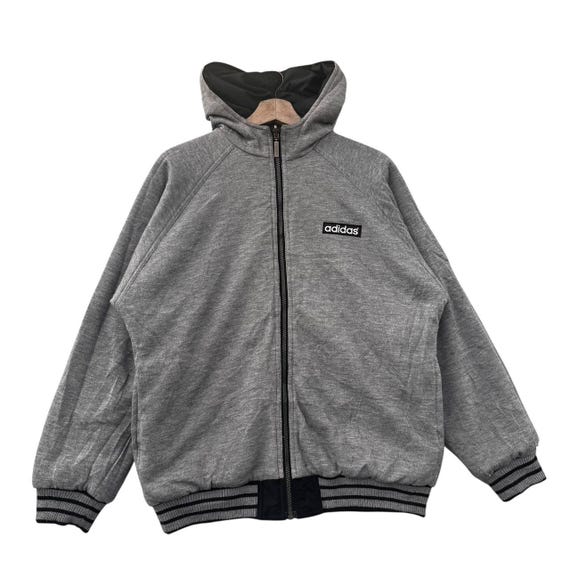 Vintage Adidas Reversible Windbreaker Jacket Black Grey Athletic