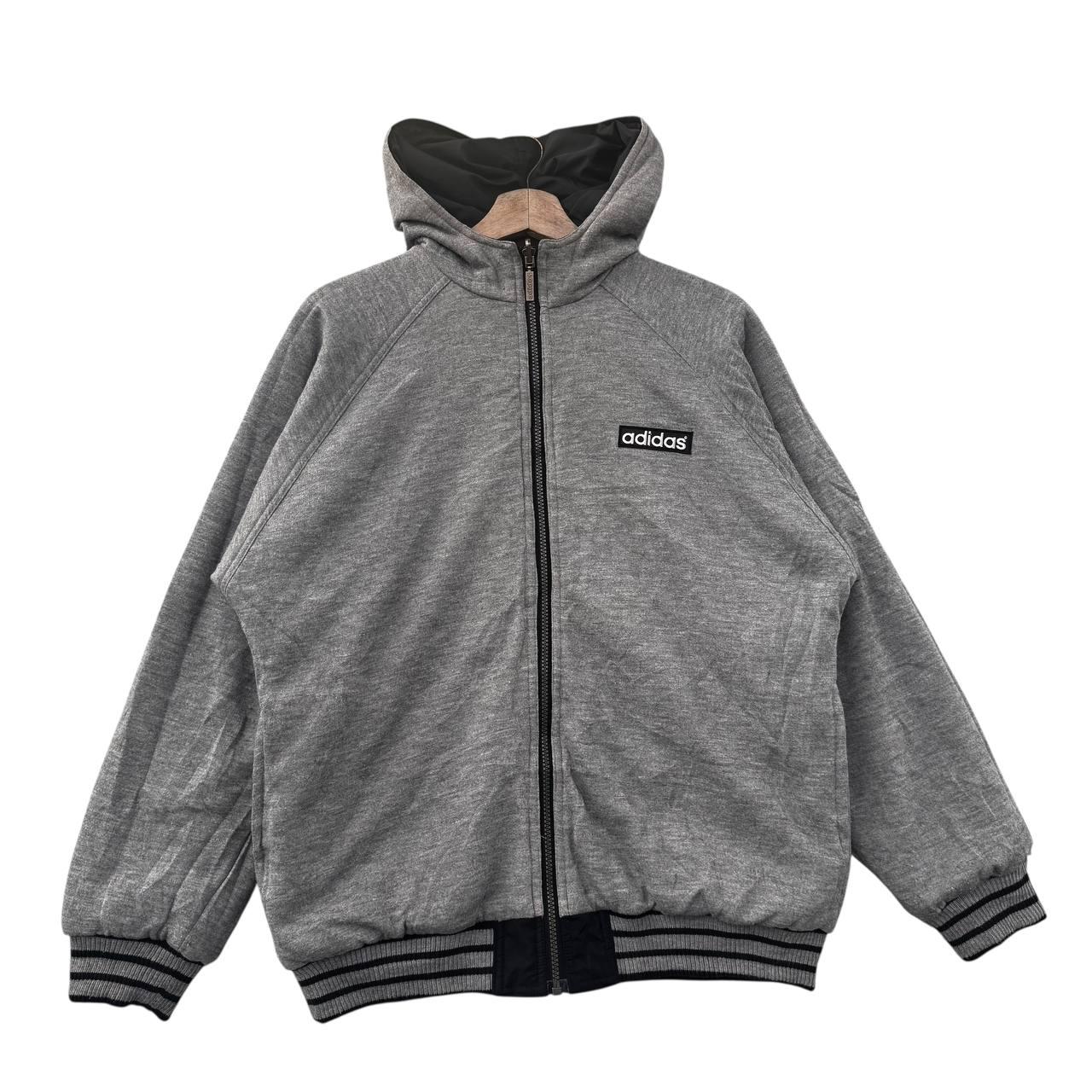 Vintage Adidas Reversible Windbreaker Jacket Black Grey Athletic