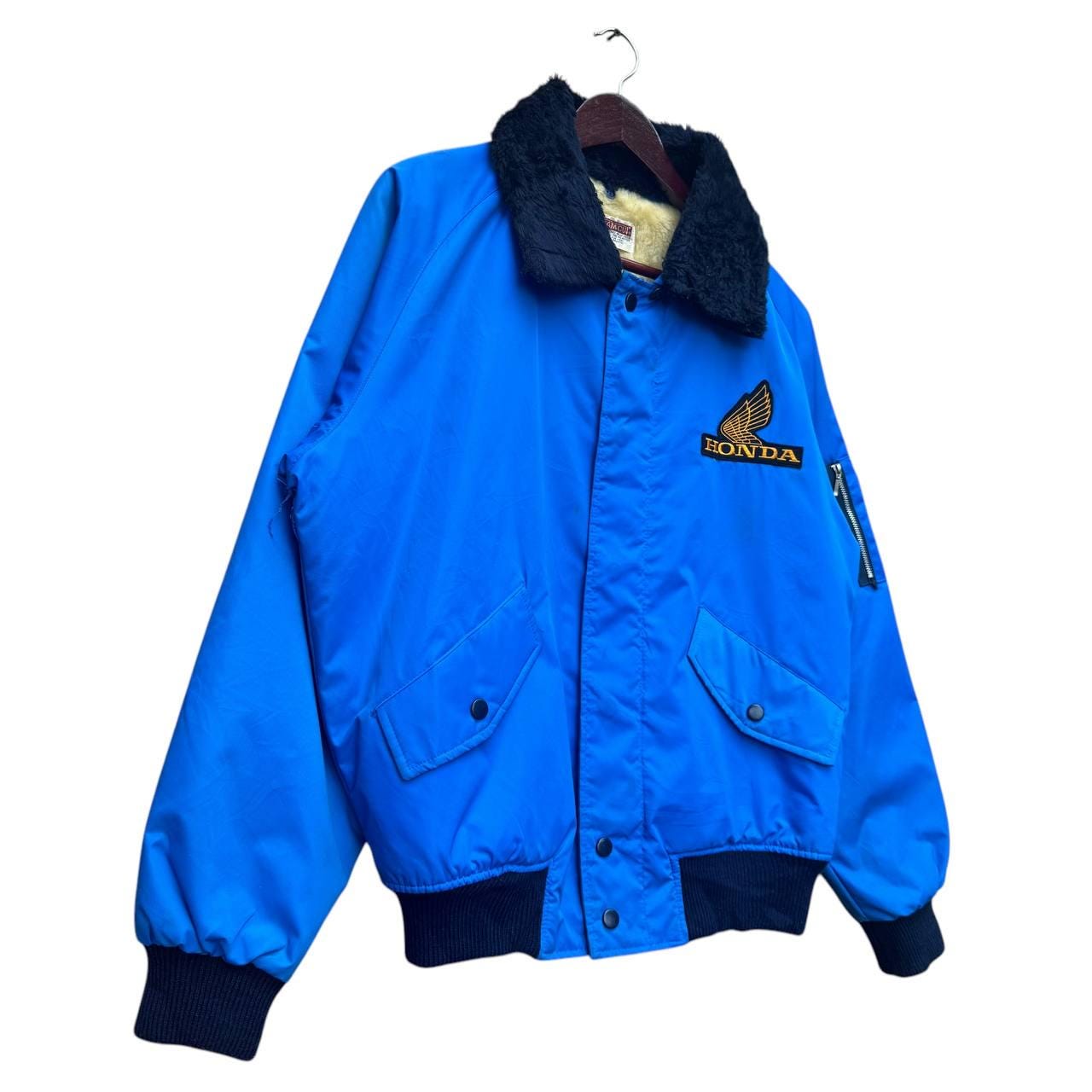 Vintage Honda Bomber Jacket,blue Nylon With Sherpa Collar - Etsy