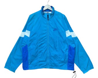 Vintage 90s Nike Windbreaker Jacket Blue Colour Retro Track Jacket Full Zip Streetwear Fashion Classic Sportswear Nylon Sporty Jacket