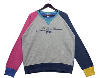 Sudadera vintage de los 90 con bloques de color, estilo surfista, estilo retro de longboard, estilo skater, ropa de calle retro, ropa de surf vintage
